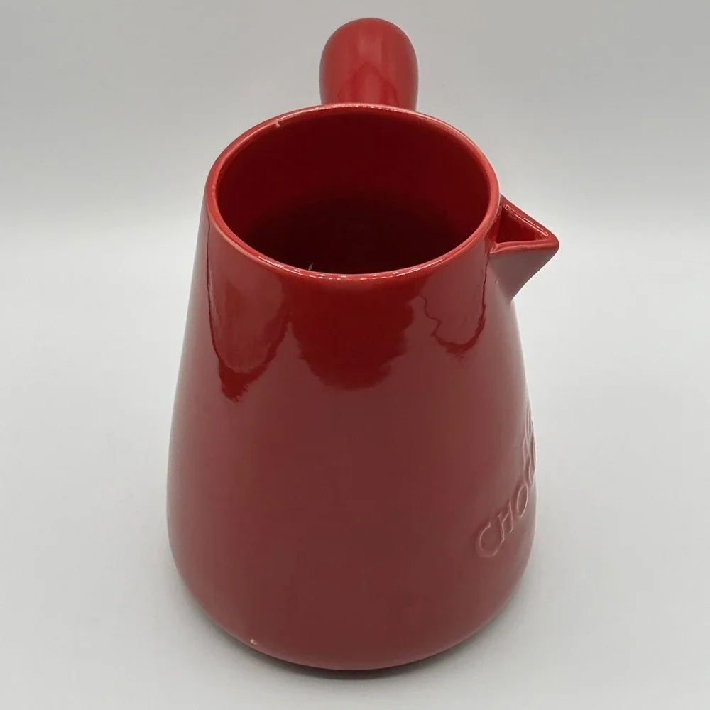 Bonjour Williams-Sonoma Red Ceramic Hot Chocolate Pot Pitcher Farmhouse Holiday